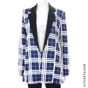 STYLESTALKER Blue/Wht Plaid Blk Collared Blazer